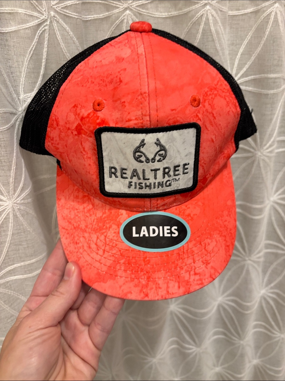 Realtree Fishing Ladies Coral Pink and Black Trucker Cap